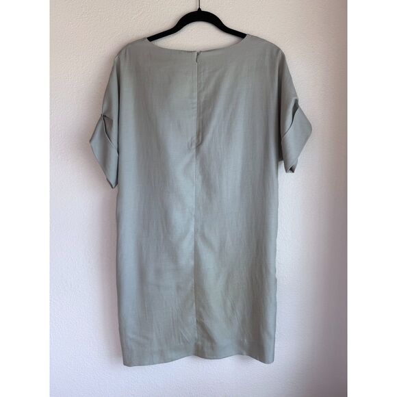 COS Cupro Cotton Short Roll Sleeve Crew Neck Shift Dress in Celadon Green Size 6 - Picture 9 of 13